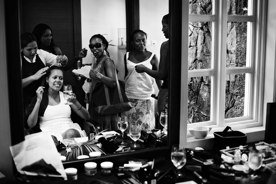 bride getting ready with friends at LeTelfair spa