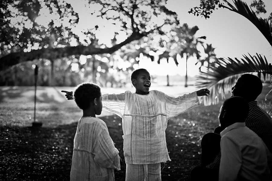 Kids outside wedding reception